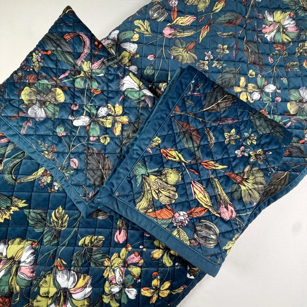 Velvet Floral Quilt Set Queen Quilted Moody Dark Cottagecore Botanical Boho Cozy